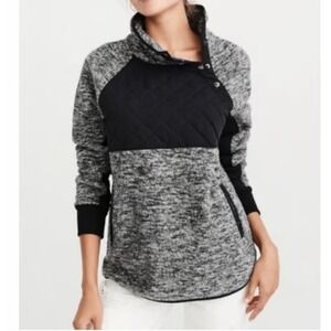 Vtg Abercrombie & Fitch Kangaroo Pockets Fleece Mock Neck Snap Quilted Gray M